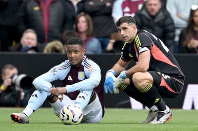 Ezri Konsa, left, has left Aston Villa to join Arsenal, while Chelsea have agreed a fee to sign Emi Martinez, right. Getty Images