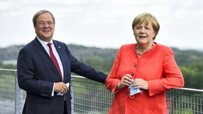 Angela Merkel and Armin Laschet visit the Ruhr Conference in August 2020 in Essen. Getty Images