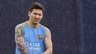 Barcelona’s Lionel Messi takes part on Thursday in a club training session ahead of the Spanish Super Cup first leg against Athletic Bilbao on Friday. Quique Garcia / AFP