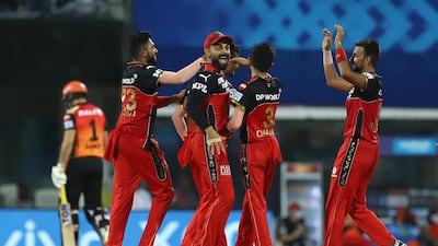 Royal Challengers Bangalore captain Virat Kohli celebrates the wicket of Abdul Samad of Sunrisers Hyderabad during their IPL match at the M. A. Chidambaram Stadium in Chennai on Wednesday, April 14, 2021. Sportzpics for IPL