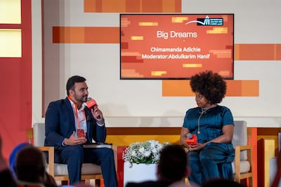 Chimamanda Ngozi Adichie, right, at the Sharjah International Book Fair. Photo: SIBF
