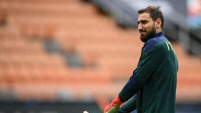 Italy's goalkeeper Gianluigi Donnarumma during training on Tuesday. AFP