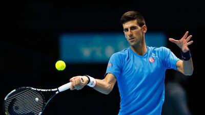 Novak Djokovic in a practice session ahead of the ATP World Tour Finals. Julian Finney / Getty Images