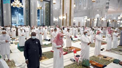Worshippers seek Laylat Al Qadr as they offer late-night prayers at the Grand Mosque, in Makkah, Saudi Arabia. Laylat Al Qadr or the Night of Destiny commemorates the revelation of the first verses of the Quran to the Prophet Mohammed. SPA
