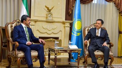 President of Kazakhstan, Nursultan Nazarbayev, on Wednesday receives Sheikh Abdullah bin Zayed, Minister of Foreign Affairs and International Cooperation, in the Kazakh capital, Astana. Wam