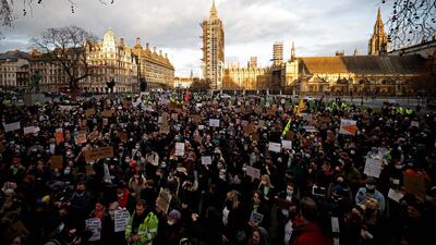 Protestors assemble in Parliament Square to demonstrate against Government's Police, Crime, Sentencing and Courts Bill. AFP