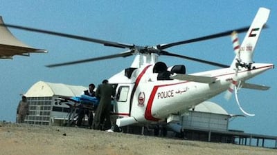 A helicopter airlifted a man to hospital this morning following a boat fire near the Palm Jumeirah.