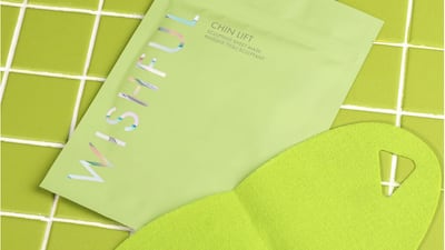 The lifting tape in the Chin Lift Peptide & Niacinamide Sculpting Sheet Mask mimics the skin’s elasticity to actively sculpt the chin and jowls; Dh37 from Hudabeauty.com