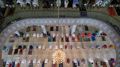 Muslims offer prayers on the morning of Eid Al Adha at Baitul Mukarram National Mosque in Dhaka, Bangladesh.
