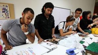 Houssein Jihad and Salman Anjum with other students of the French Fashion University in Dubai.