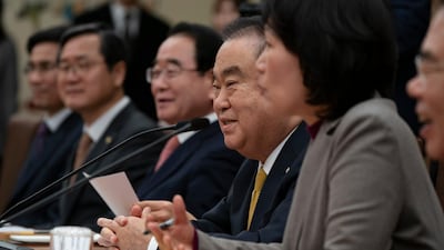 Moon Hee-sang at the meeting with Sheikh Mohamed bin Zayed.