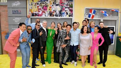 Jon M Chu, Marc Anthony, Christopher Jackson, Michael Travers, Melissa Barrera, Dascha Polanco, Leslie Grace, Anthony Ramos, Lin-Manuel Miranda, Quiara Alegria Hudes, Gregory Diaz IV, Olga Merediz, Jimmy Smits, Nelson Coates, Daphne Rubin-Vega and Christopher Scott along with other cast members attend the opening night premiere of 'In The Heights'. AFP