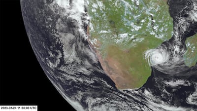 A satellite image shows the cyclone bearing down on Mozambique. AP