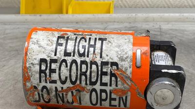 The flight recorder from the Iranian missile-downed Ukraine International Airlines Flight PS752 Boeing 737 jet, as work begins at the BEA investigation bureau in Le Bourget, France. EPA