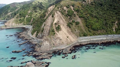 Landslides block State Highway One near Kaikoura. Courtesy of Royal New Zealand Defence Force / Handout via Reuters