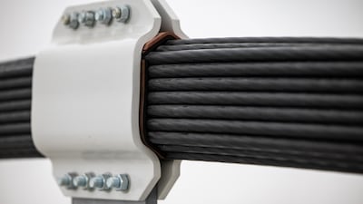 A model of the steel cables on which the pods move on