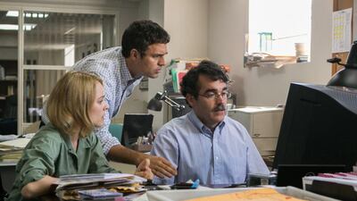 From left, Rachel McAdams, Mark Ruffalo and Brian d’Arcy James in Spotlight. Open Road Films
