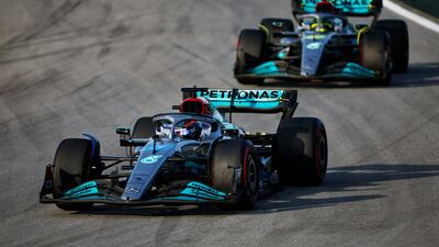 Mercedes drivers George Russell and Lewis Hamilton during the sprint race. Getty