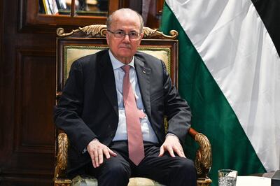 Palestinian Prime Minister Mohammad Mustafa during his meeting with Egyptian Foreign Minister Badr Abdelatty in Cairo. EPA