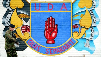 A mural depicting support for the UDA. Troubles victims are suing Libya over the supply of weapons to the IRA under the former Qaddafi regime. Getty Images