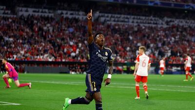 Vinicius Junior celebrates after opening the scoring for Real Madrid against Bayern. Reuters