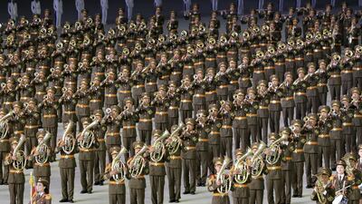 Rows upon rows of musicians were also part of the show. Getty I mages