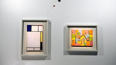 Arrangements by Piet Mondrian and a mobile by Alexander Calder on display at the Louvre Museum in Paris for Birth of a Museum. Antoine Antoniol for The National