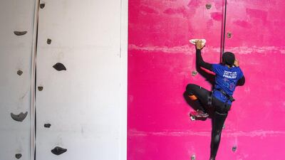 A female government employee competes on the last day of the Dubai Government Games held at Kite Beach, Dubai on May 12, 2018. Reem Mohammed / The National