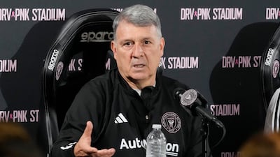 Gerardo Martino speaks during a press conference after becoming manager of Inter Miami. AP