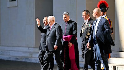 Mr Abbas leaves the Vatican. AFP