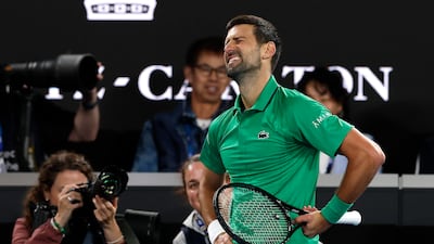 Novak Djokovic shows his frustration during the match against Carlos Alcaraz. Getty Images