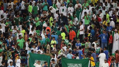 Saudi fans promise to provide an imposing atmosphere when the UAE play Saudi Arabia in Jeddah on Tuesday in World Cup qualifying. Jordan Pix / Getty Images
