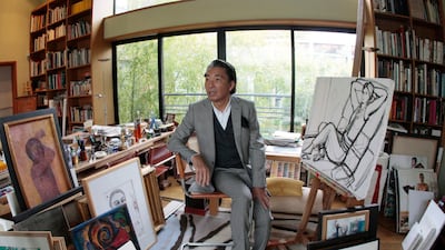 Designer Kenzo Takada posing in the workshop of his loft in Paris. March 24, 2009