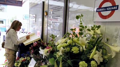 The book of remembrance for victims of the 7/7 London bombings at the entrance of Russell Square subway station in London. AFP