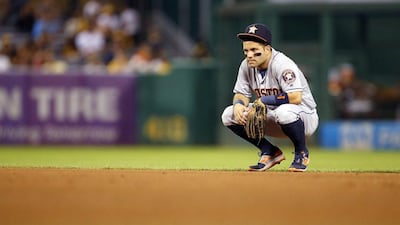 Jose Altuve of the Houston Astros looks on in the eighth inning against the Pittsburgh Pirates on August 23, 2016. Justin K. Aller / Getty