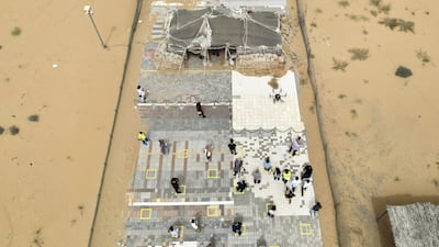 The view from the drone during the live demonstration at the Sanad Academy in Dubai. Pawan Singh / The National