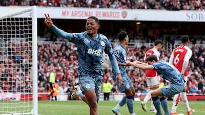 Aston Villa's Leon Bailey celebrates scoring their first goal. Reuters