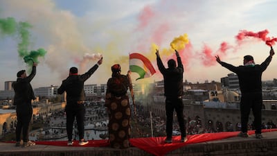 Protesters hold a demonstration in Erbil, capital of Iraq's Kurdistan region, in support of Kurds in Syria. AFP