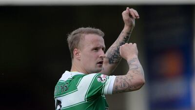 Leigh Griffiths of Celtic reacts at the final whistle as Celtic beat Motherwell 2-1 in the Scottish Premiership on Saturday. Mark Runnacles / Getty Images / April 9, 2016