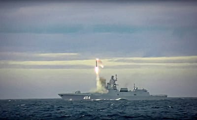 A Zircon hypersonic cruise missile launched by the Russian navy. AP