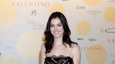 Anne Hathaway, in Valentino, arrives at the Valentino in Rome: 45 Years of Style gala dinner at the Imperial Forum on July 6, 2007 in Rome, Italy. Getty Images