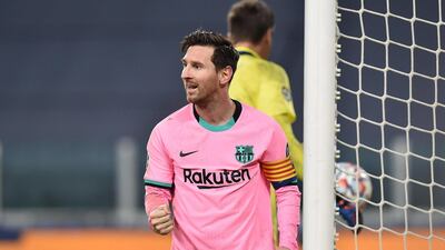 Barcelona star Lionel Messi celebrates after scoring his side's second goal against Juventus. EPA