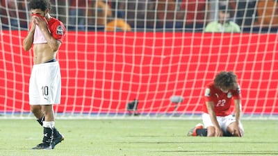 Egypt's Mohamed Salah, left, and Amr Warda react after losing the Africa Cup of Nations last-16 match against South Africa. AP Photo