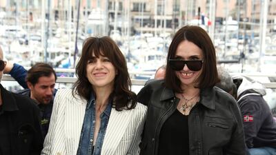 Actress Charlotte Gainsbourg, left, and Beatrice Dalle pose for photographers at the photo call for the film 'Lux Aeterna' at the 72nd international film festival, Cannes, southern France, Sunday, May 19, 2019. (Photo by Joel C Ryan/Invision/AP)