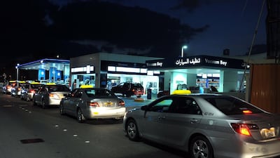The lack of CNG stations in Abu Dhabi means taxi drivers struggle to keep their cars filled up daily. Delores Johnson / The National
