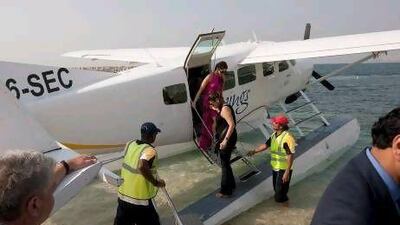 Bollywood actress Kareena Kapoor flies into Jebel Ali via seaplane.
