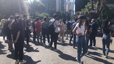 Young Lebanese protest the interrogation of student activist Karim Safieddine by the military. Aya Iskandarani / The National