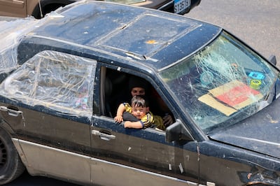 Lebanese people flee to Beirut with their belongings after Israeli airstrikes targeted villages in southern Lebanon. EPA