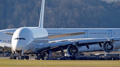 An A380 Airbus superjumbo sits on the tarmac where it is dismantled at the site of French recycling and storage aerospace company Tarmac Aerosave in Tarbes, southwest France. Reuters