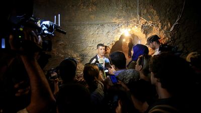 Hizbollah media representative Mohammed Afifi speaks to journalists inside a former Islamic State position in Juroud Arsal. Ali Hashisho